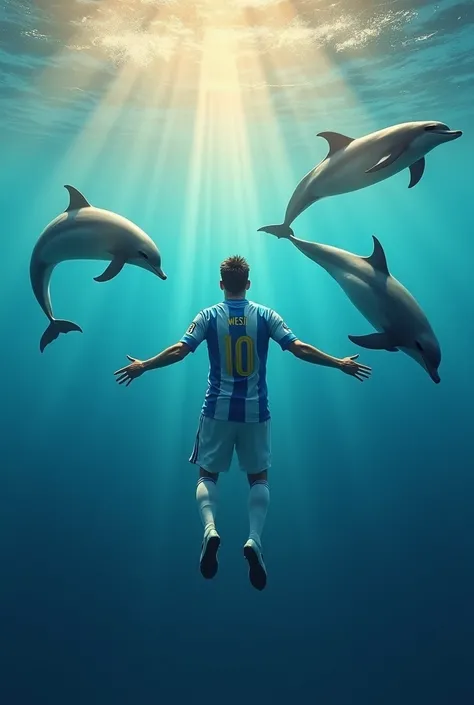  a great match, Messi swam with dolphins in the ocean.