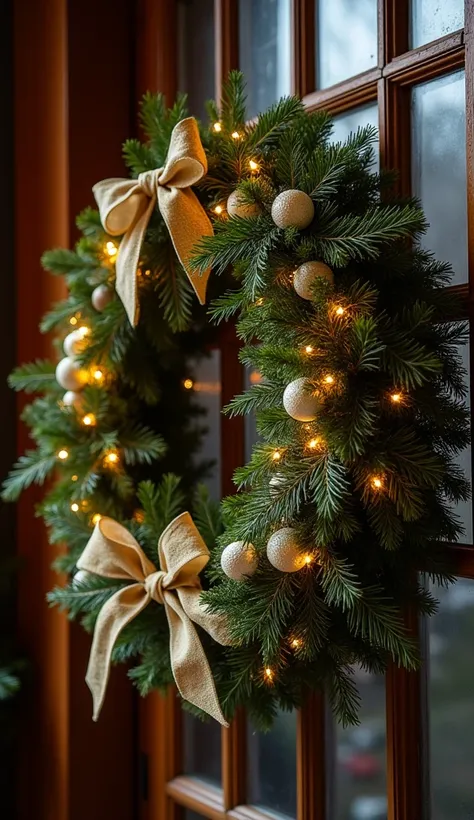  Christmas Wreath、Stylish、Very fine light 、 placed in an antique room、 Real Images