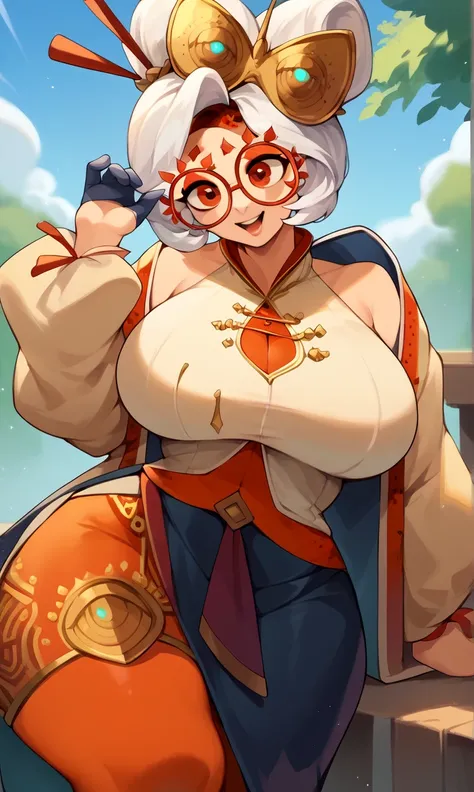 score_9, score_8_up, score_7_up, score_6_up, score_5_up, score_4_up, (source_anime), purah,
1girl,  huge breasts, narrow waist, thick thighs,  hair ornament, red headband, red glasses, sleeveless shirt, white coat, black skirt, red leggings, gloves, high h...