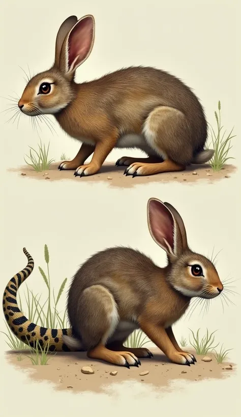 The idea of a combination between a rabbit and a rattlesnake is purely imaginative, as these are two entirely distinct species with vastly different biological traits. Heres a playful take on what such a hybrid might involve:

1. **Physical Traits**:  
   ...