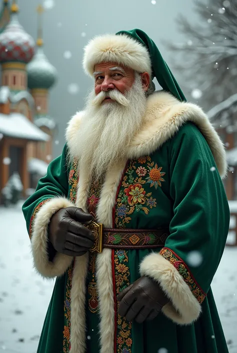 Santa Claus as in Russian fairy tales in green clothes