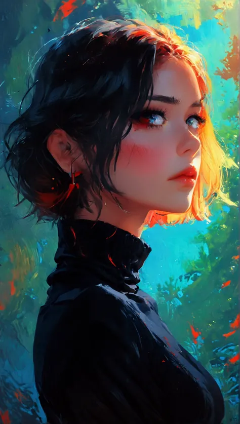  a woman wearing a black turtleneck top and a red bottom,  High quality portrait, Ilya Kuvshinov. 4k, Ilya Kuvshinov paisaje, impresionante Ilya Kuvshinov, in Ilya Kuvshinov&#39;s Estilo, Digital Art by Ilya Kuvshinov, Ilya Kuvshinov&#39;s Estilo, inspired...