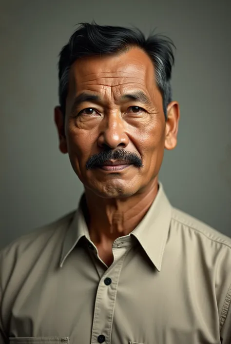 A retro potrait of an indonesian guy from the 1940s in a grey background