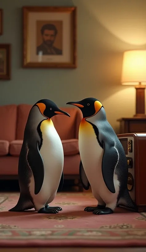 Facing Prompt: "A penguin and a retro radio facing each other in a vintage living room. The penguin tilts its head curiously at the radio, with the background tying them together in a warm, cozy 9:16 frame."
クリスマス