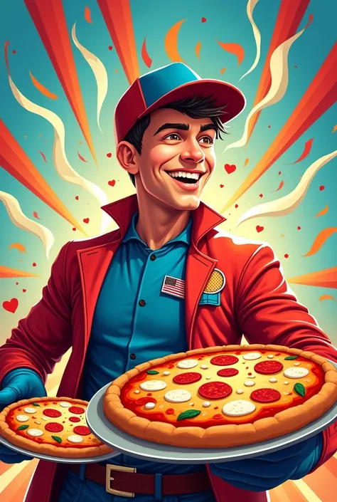 Dissemination flyer,"Love Pizza Delivery"  in red and blue , To promote pizzas, Flamboyant and well alive