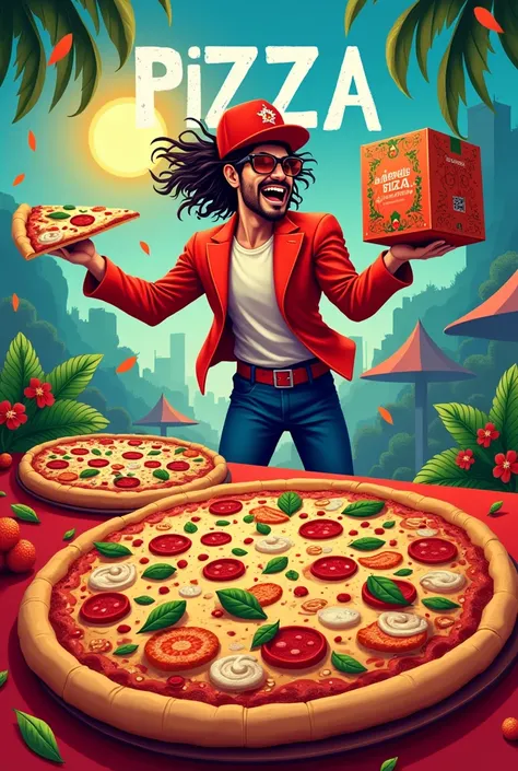 Dissemination flyer,"Love Pizza Delivery"  in red and blue , To promote pizzas, Flamboyant and well alive, Brazil