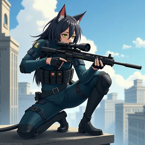 Semi human and cat sniper mens anime swat suit