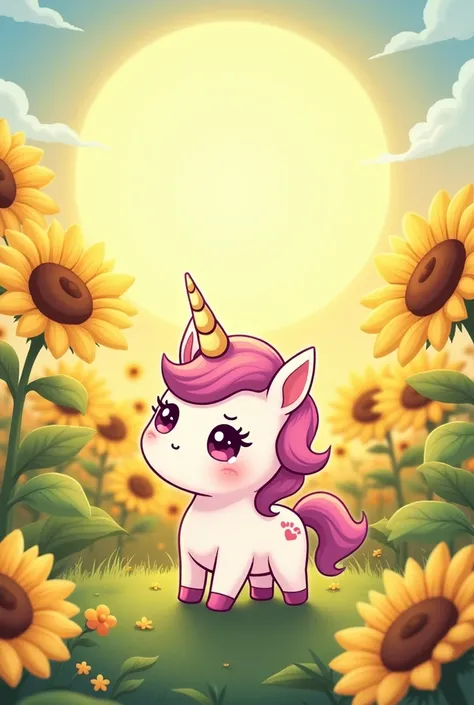 Chibi cartoon
Little Unicorn
In a sunflower garden
There is a big sun.
Japanese Anime Picture Style