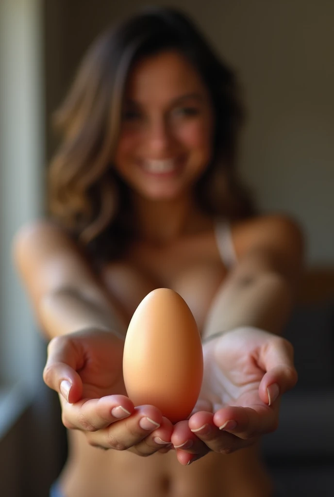 Create me a photo of a mans penis in the hands of a beautiful girl with open and attractive breasts 