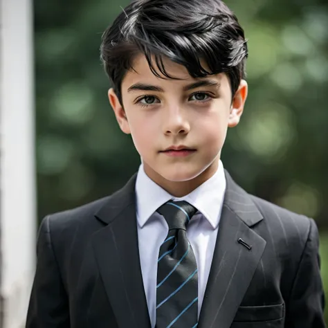 1boy, suit and tie, short black hair