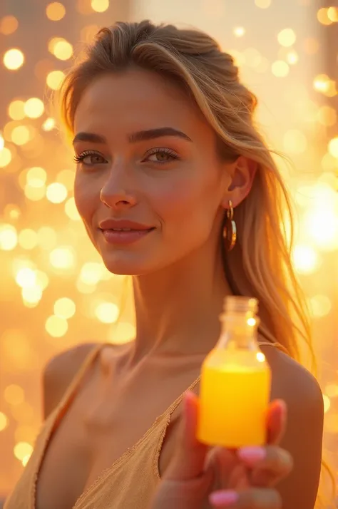 A model with radiant, glowing skin holding Lemonades signature product under soft golden lights.
A backdrop of fireworks and subtle pastel colors to symbolize celebration and new beginnings.
Incorporate citrus elements (lemons, blossoms) subtly to reinforc...