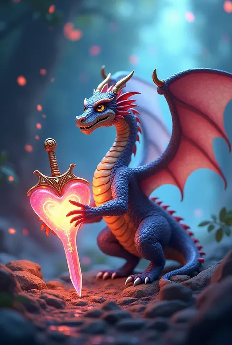 Create an animated card with a dragon, Heart and Sword  