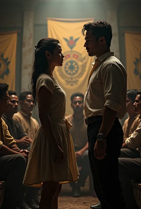 Isa (beautiful katipunera girl during Spanish colonization on her 20s) and Andro (handsome illustrado during Spanish colonization on his 20), now standing before the remaining members of the Katipunan, discuss the next steps for the revolution.