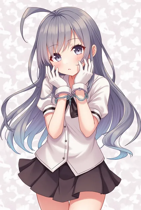  Anime Girl，Short skirt，White Gloves， Wear handcuffs on both hands