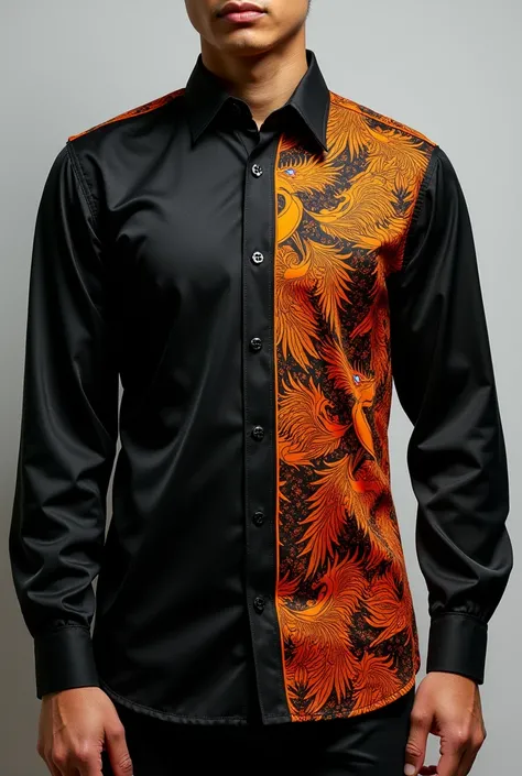 Batik combination long sleeve uniform shirt, with black base color , for orange garuda motif batik