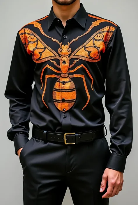  Batik combination long sleeve uniform shirt, with black base color , for batik ant motif orange color 