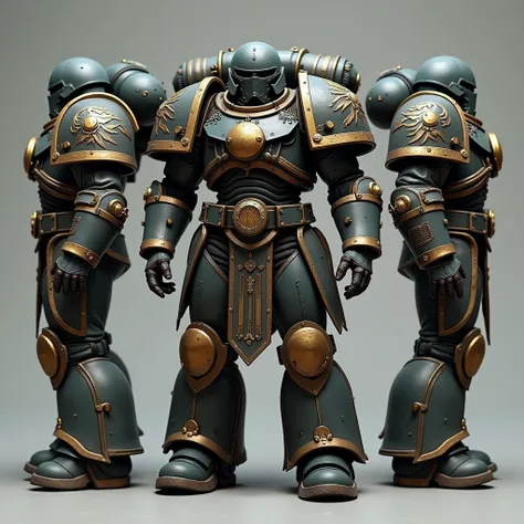 Make individual parts of an armor from Warhammer 40k, in separated pieces, sabatons, gauntlets, shoulder pads, greaves, breastplate and helmet   