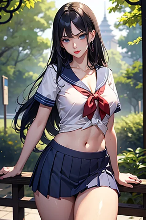 最 high image quality, masterpiece, 4K,  high image quality,  super high resolution,  of the prairie , CG drawing（ one cool adult female swordsman ） Hair、 black hair、Hairstyle、 straight。  semi-long。 Tall、 slender 、（Sexually、Attractive body）
 （ open the fron...