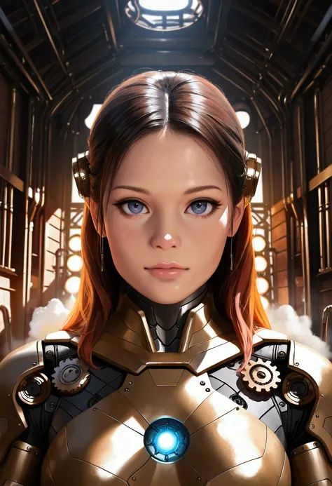 A highly detailed and intricate steampunk-inspired portrait of Iron Man, with mechanical components seamlessly melded into the figure, creating a unique fusion of technology and industrial aesthetics, (best quality,4k,8k,highres,masterpiece:1.2),ultra-deta...