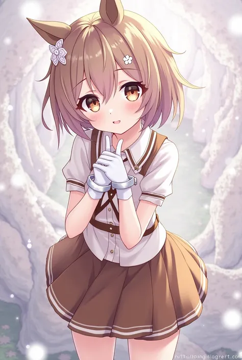  Anime Girl，Short skirt，White Gloves， Wear handcuffs on both hands