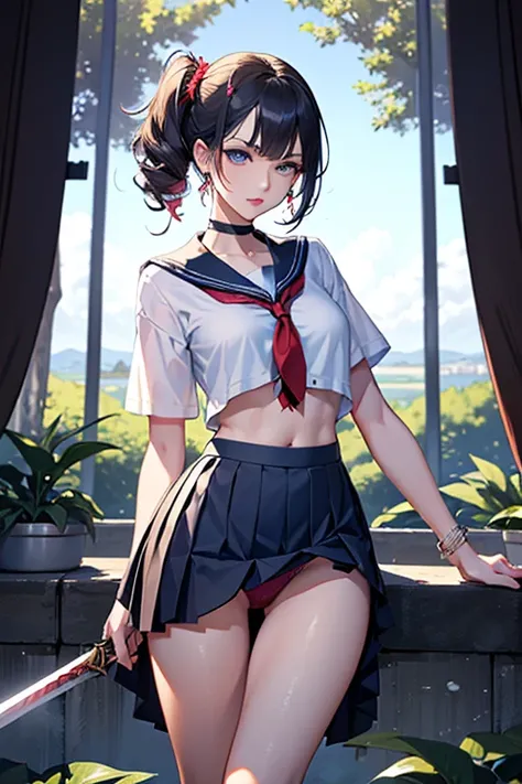 最 high image quality, masterpiece, 4K,  high image quality,  super high resolution,  of the prairie , CG drawing（ one cool adult female swordsman ） Hair、 black hair、Hairstyle、 straight。  semi-long。 Tall、 slender 、（Sexually、Attractive body）
 （ open the fron...