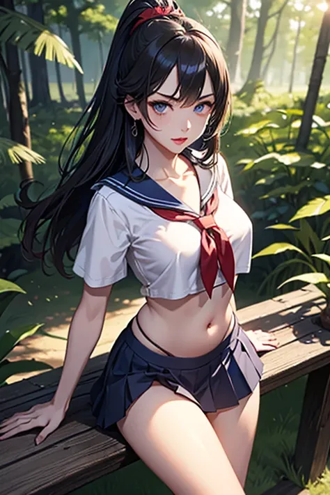 最 high image quality, masterpiece, 4K,  high image quality,  super high resolution,  of the prairie , CG drawing（ one cool adult female swordsman ） Hair、 black hair、Hairstyle、 straight。  semi-long。 Tall、 slender 、（Sexually、Attractive body）
 （ open the fron...