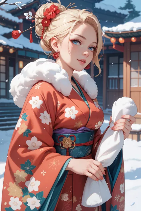 A woman wearing a kimono in winter is fantastic