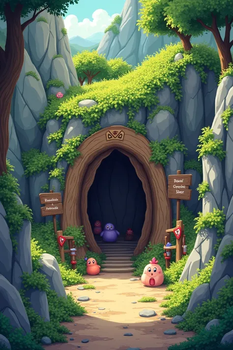 Cartoon hidden cave in the rocks.