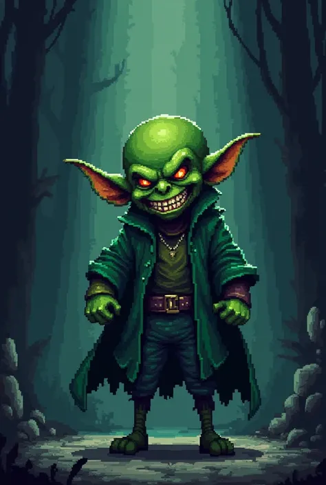 Create a green goblin , in pixel art,  using a small scale 