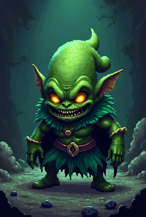 Create a green goblin , in pixel art,  using a small scale 