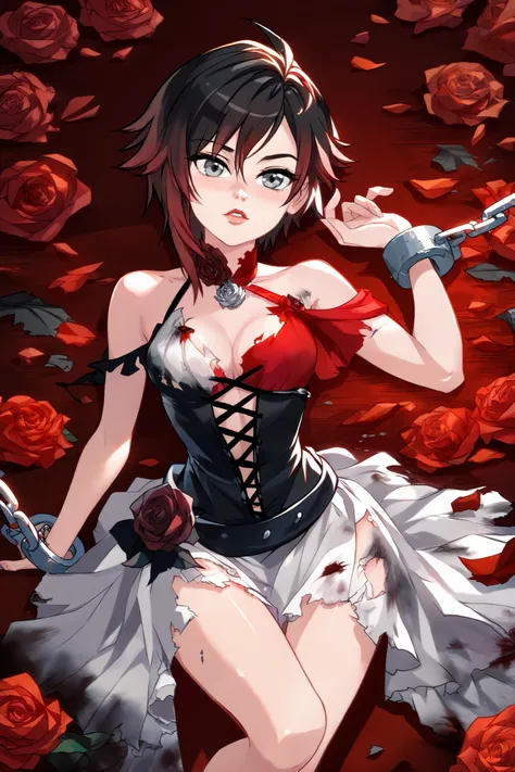 Ruby Rose, Ruby Rose,  corto,  Black hair, redhead, (grey eyes:1.5),
Break dress, shackles, layer,
Break looking at viewer,
Break outdoors,
Break ( Masterpiece:1.2), Of the highest quality, high resolution, 8k unit wallpaper, (form:0.8), ( Fine and beautif...