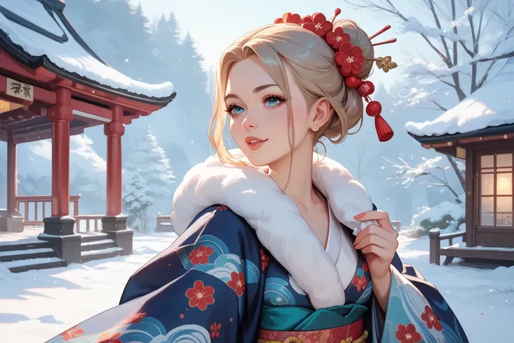 A woman wearing a kimono in winter is fantastic