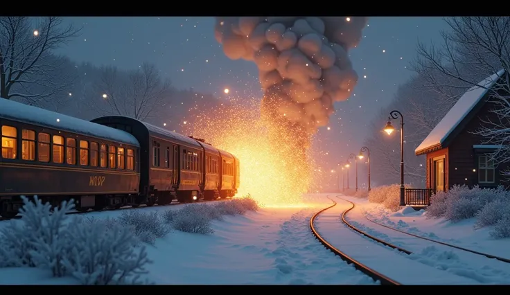 Scene 6: Escape and Resolution (1 minute)
Visuals:

The train disintegrates into glowing particles as the group leaps off into the snow. The particles drift into the sky like stars.
Events:

The group wakes near the Wetherby station, dazed but unharmed. Th...