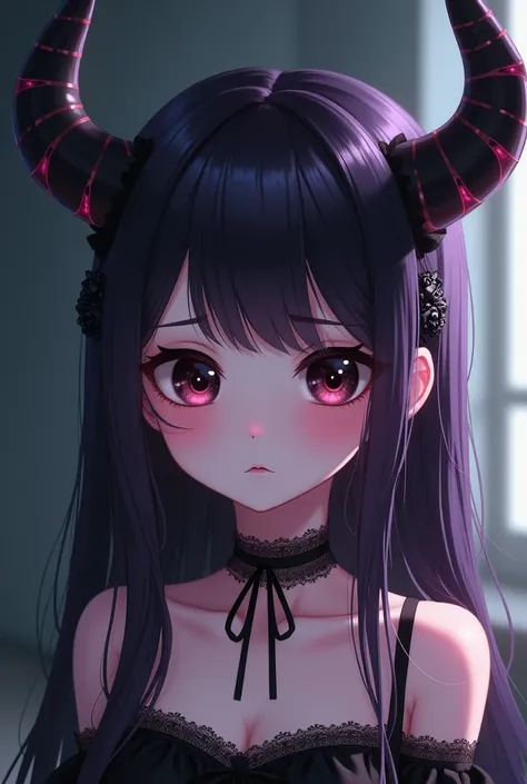 
cute but emo anime demon girl for youtube profile picture