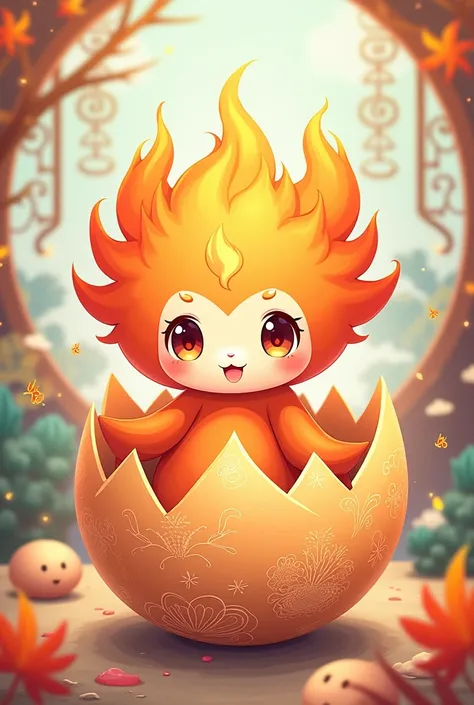 Chibi cartoon
Fire Swan Spirit Doll
Beautiful patterns
Hatching from the egg
Japanese Anime Picture Style