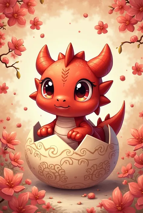 Chibi cartoon
Red Dragon Ball
Beautiful patterns
Hatching from the egg
Japanese Anime Picture Style