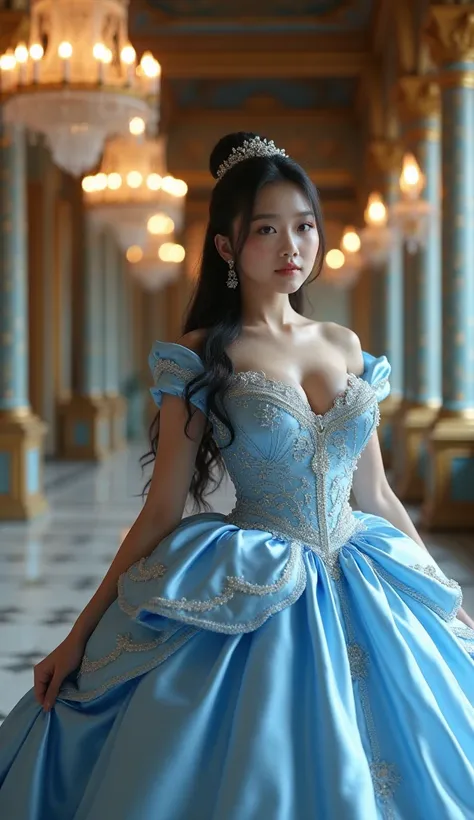 korean girl,big breast,cleavage,cinderella cosplay,at hall