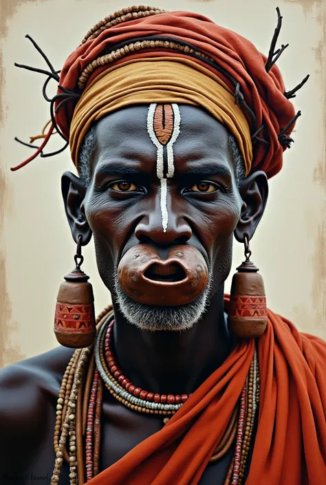 Ethiopian mursi people portrait painting 