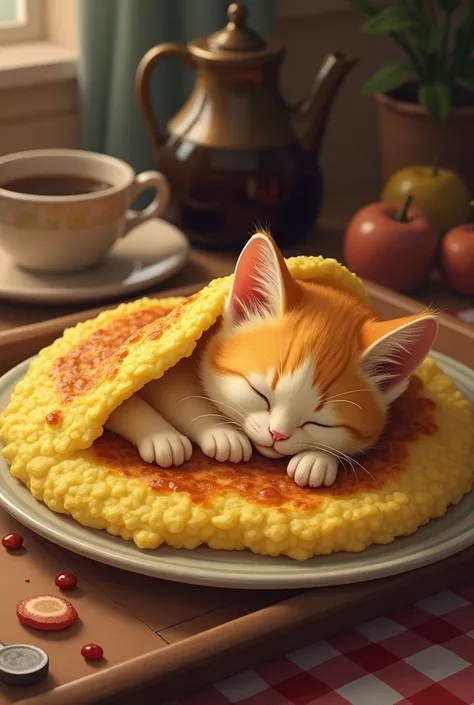 Whats inside an old fashioned omelette is a sleeping cat