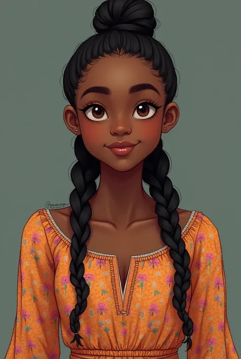 front portrait. of human Slim Black Teen Girl
Ethnicity/Race: African American
Religion/Culture: Christian
Description: A teen girl with dark brown skin, a slender face, and neatly braided hair pulled back. She has almond-shaped eyes and a shy smile. She w...