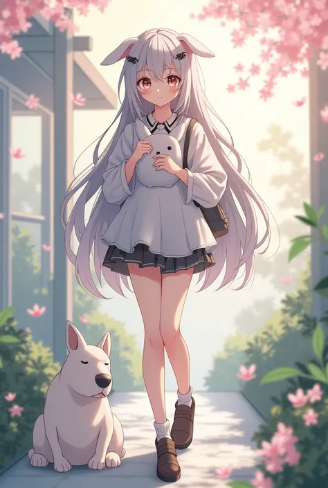 age_ 18 years old
Personality _  calm 
Appearance _  Twiggly silver hair that reaches about the waist , Cherry blossom eyes  ,  dog statue
Special note _ No. 1 in all schools ,  Likes to rest , Carrying a rabbit body pillow doll
Show me girls who fit this ...