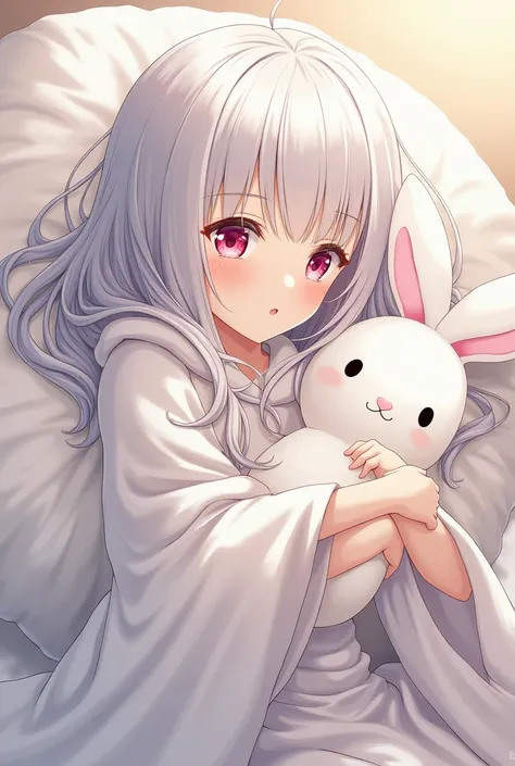 age_ 18 years old
Personality _  calm 
Appearance _  Twiggly silver hair that reaches about the waist , Cherry blossom eyes  ,  dog statue
Special note _ No. 1 in all schools ,  Likes to rest , Carrying a rabbit body pillow doll
Show me girls who fit this ...