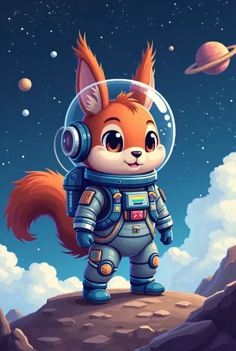 8-bit squirrel with space suit. 