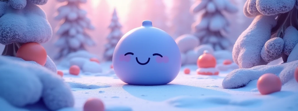 C4D modeling，OC rendering，Christmas elements，Snow and forest scene，Rounded model texture，Blue-purple hue