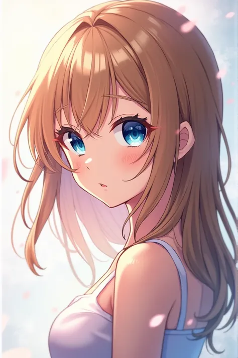 Anime girl light brown hair color and blue eye color 