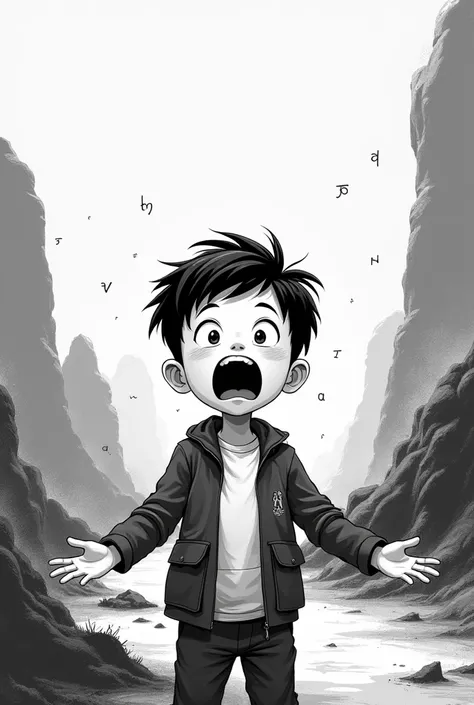 A boy Surprised text “differentiation So easy”background black and white landscap 2D