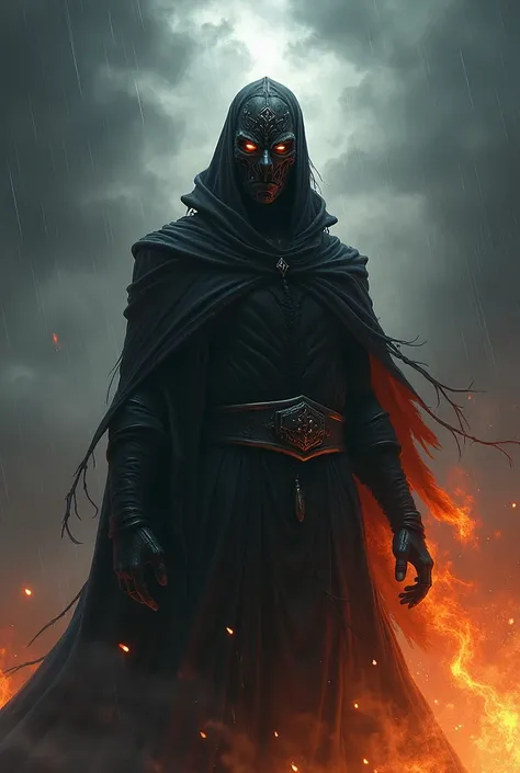 Dark skin lou cain with mask and power of rain and fire 