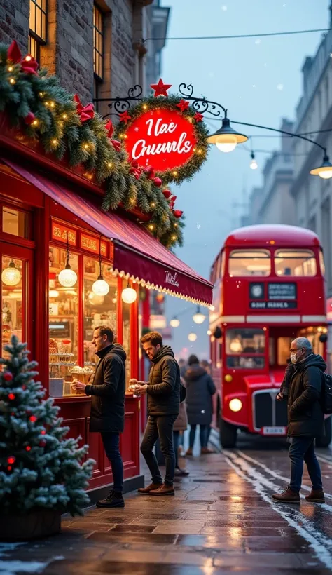 Ice cream shop，bus、Christmas ice cream shop、Stylish、 real