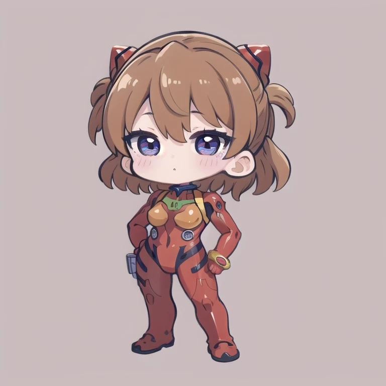 masterpiece,  top quality,  high definition, Chibi,  1 girl in uniform,  simple background, whole body, Neon Genesis Evangelion 、 Shikinami Asuka Langley、 red plug suit 、