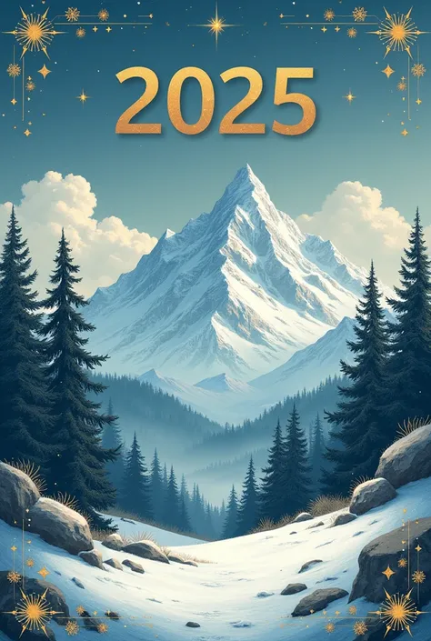 Greeting card happy new year 2025 mountain decor 